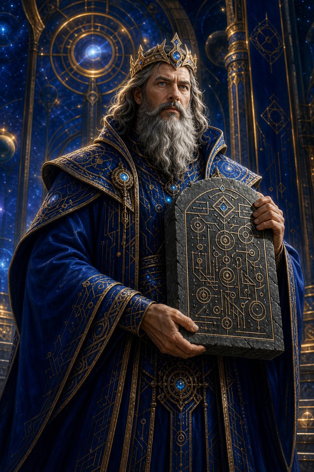 Sir Ledgend declaring the Royal Code on a sacred tablet