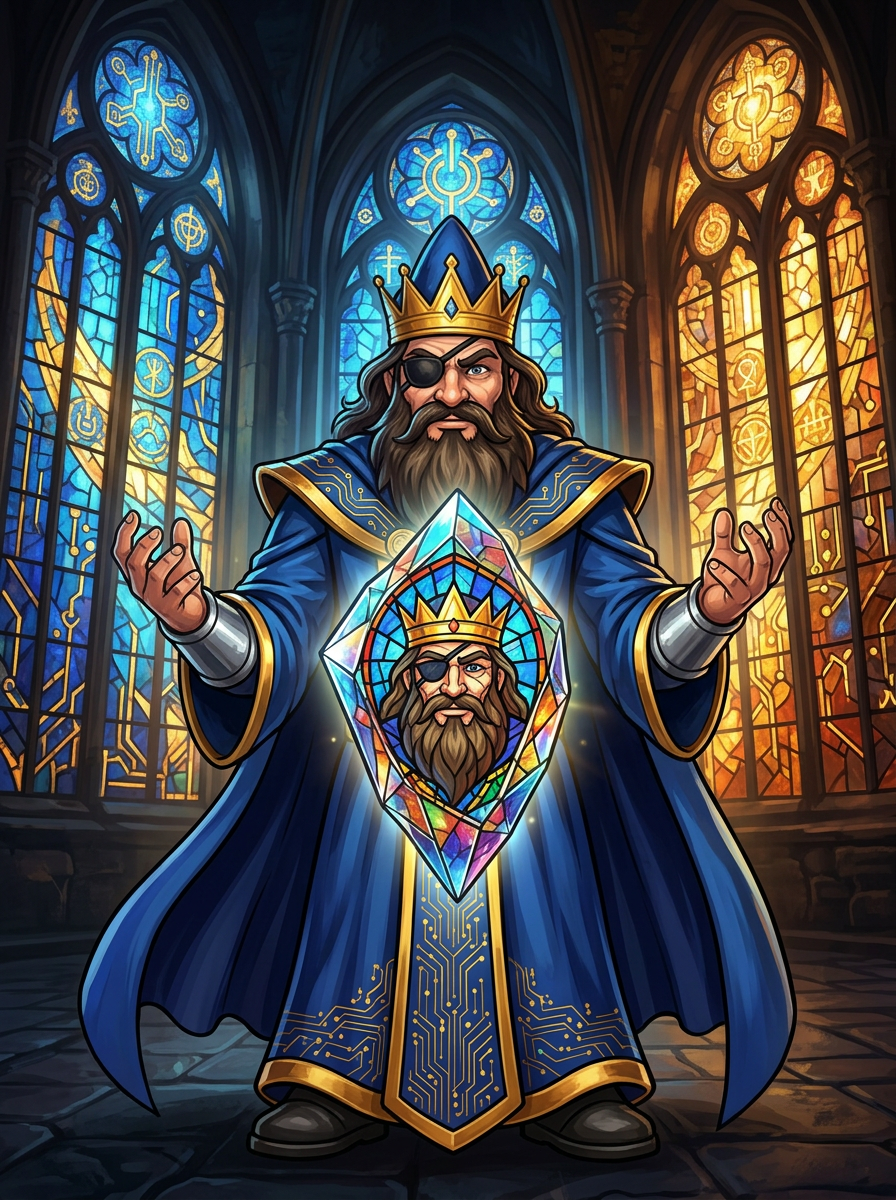Sir Ledgend revealing a stained-glass knighthood NFT