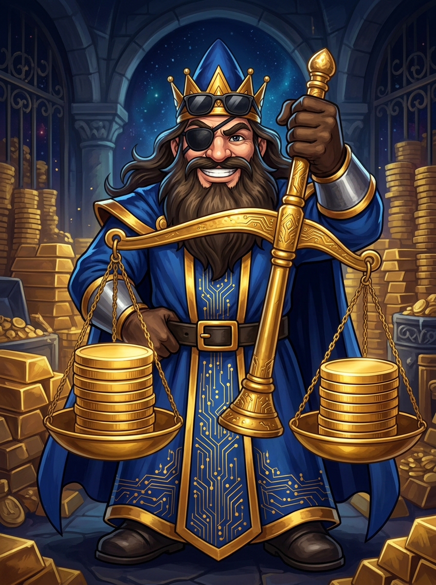 Sir Ledgend presenting the tokenomics balance of the realm